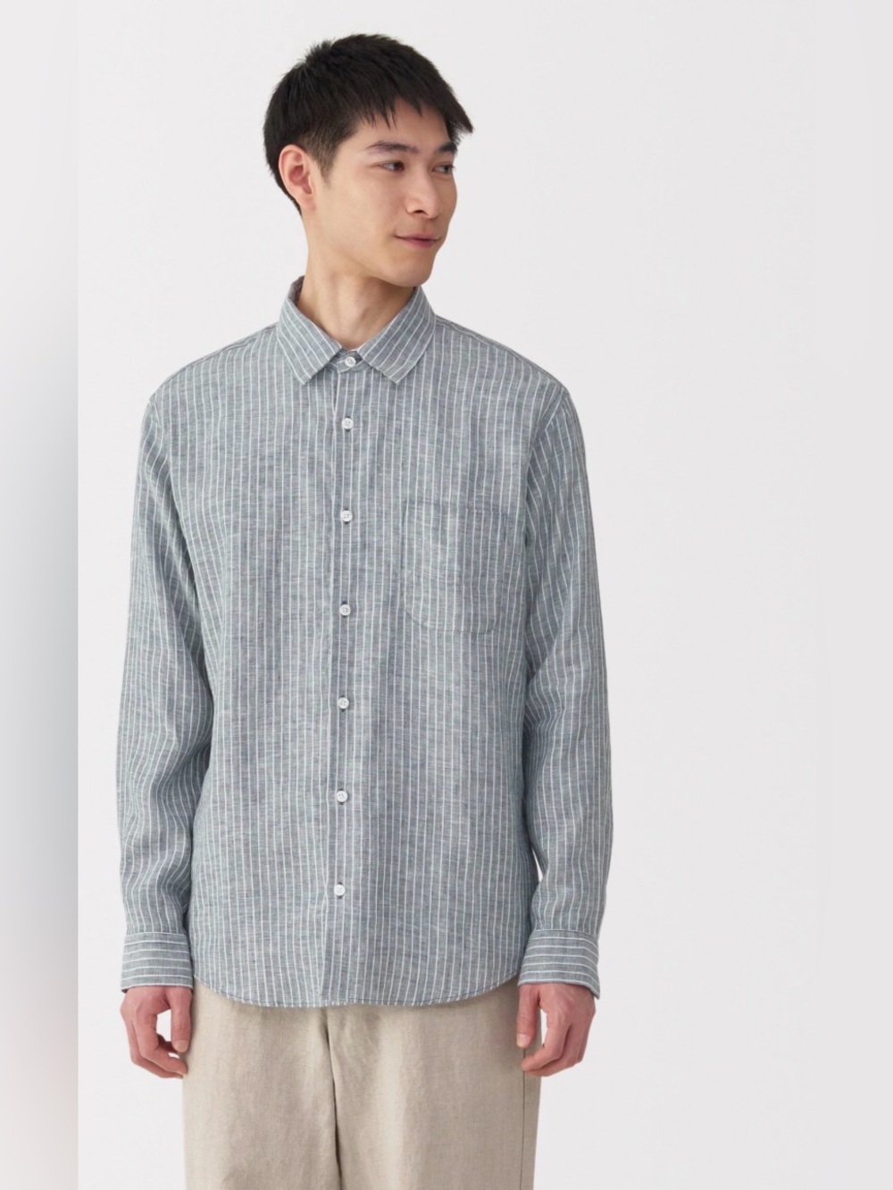 Muji True Hemp 100% Striped Button Up Shirt Men’s , Medium